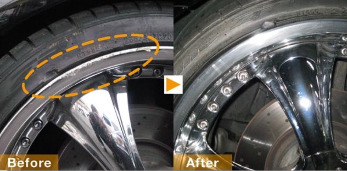 アルマイトホイールのガリ傷修復 Before/After 岐阜 G-TEC