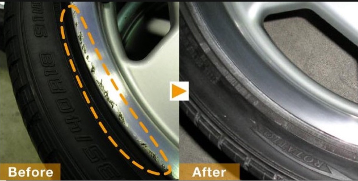 ポリッシュホイールのリムガリ傷磨き修復 Before/After 岐阜 G-TEC